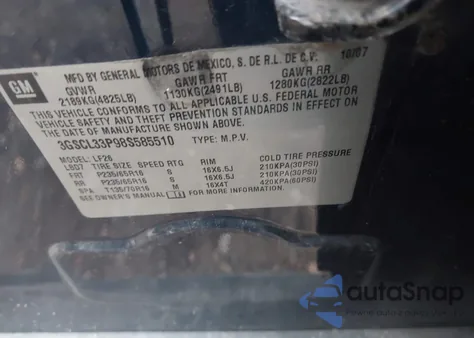 2008 Saturn Vue 4-Cyl Xe из США, поврежденный, VIN 3GSCL33P98S585510